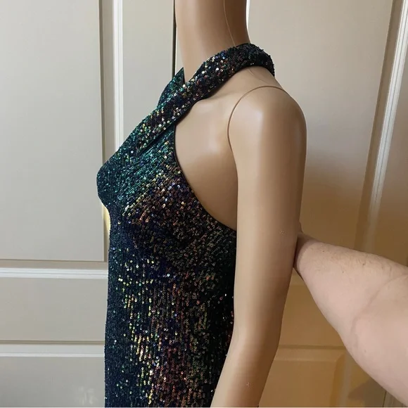 NWT Cache Iridescent Sequin Dress - halter neckline - Size Small - Picture 7 of 11